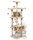 Kattenkrabpaal Max 170 cm 2 huisjes (beige) met pootafdrukken