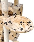 Kattenkrabpaal Tommie 220/240 cm 3 huisjes (beige) met pootafdrukken
