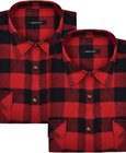 vidaXL Overhemd rood-zwart geblokt flanel maat XL 2 st