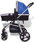 vidaXL Kinderwagen 3-in-1 blauw en zwart aluminium