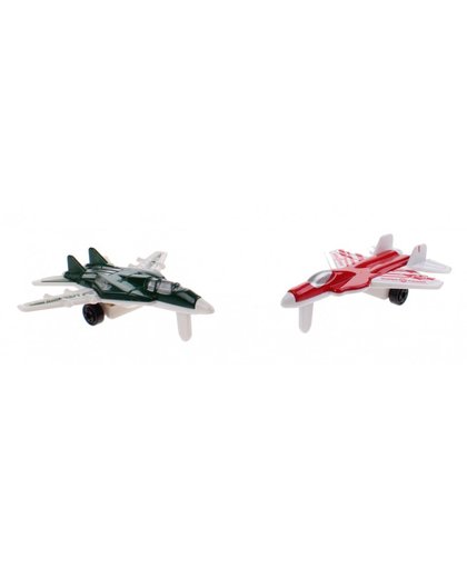 Toi Toys Sky Fighter vliegtuigjes diecast 7 cm rood/groen