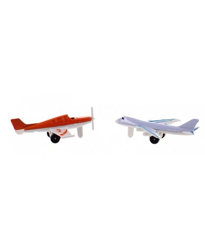 Toi Toys Sky Fighter vliegtuigjes diecast 7 cm blauw/oranje