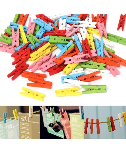 Kleurrijke Houten Mini Wasknijpers Set aa commerce- 100X - Kleine Foto Knijpers / Knijpertjes