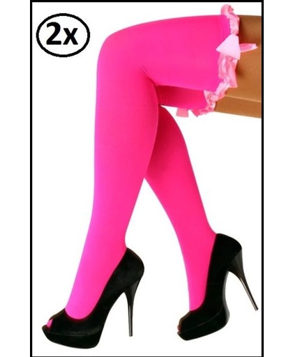 2x Britney kousen + strik fluor pink