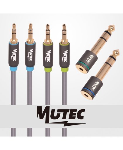 MutecPower High Quality Stereo Audio Kit met 2x " 2 meter " 3.5mm mannelijk naar mannelijk kabels + 2 Stereo Adapters mannelijk naar vrouwelijk