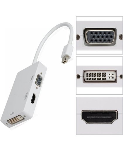 3-in-1 Splitter Mini Displayport / Razendsnel (Thunderbolt) Naar VGA & HDMI & DVI Kabel / Adapter / Schakelaar/ Mini Display Port To VGA Connector / Sluit Thunderbolt, aan op HDMI / VGA / DVI - Ook geschikt voor Thunderbolt aansluitingen