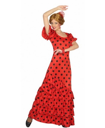 Rode Spaanse jurk met stippen M/l
