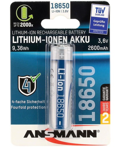 Ansmann Li-Ion Akku 18650 Lithium-Ion (Li-Ion) 2600mAh 3.6V oplaadbare batterij/accu
