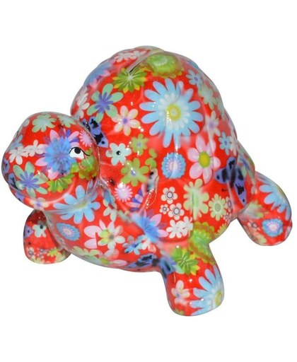 Pomme Pidou spaarpot schildpad Quickie - Uitvoering - Rood met bloemen