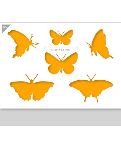 A5 Sjabloon Vlinder Silhouetten – Karton Stencil - Middelste vlinder is 5,7cm breed