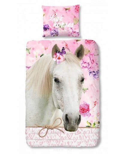 Good Morning dekbedovertrek Paard 135 x 200 cm roze