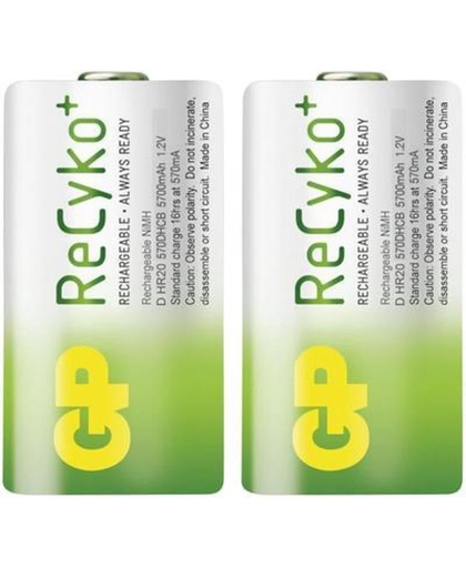 GP D ReCyKo R/20 Oplaadbare Batterijen - 2 stuks - 5700 mAh