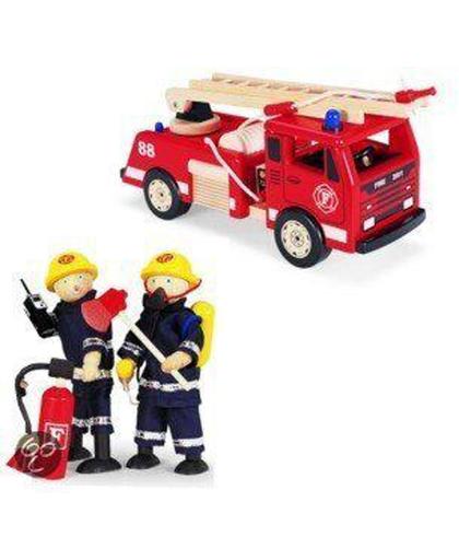 Pintoy Houten brandweerwagen met 2 brandweermannen