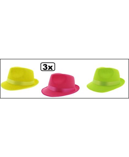 3x Gleuf hoedje neon geel-pink-groen