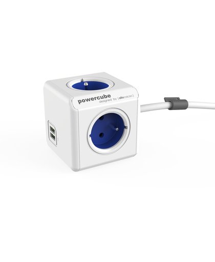 Allocacoc PowerCube Extended Duo USB Blauw 1,5m cable (België Type E met penaarde)