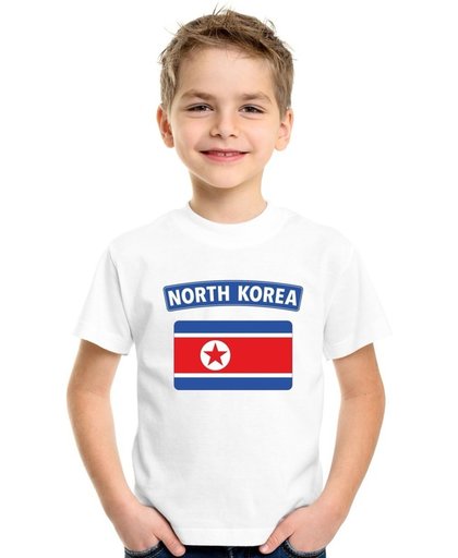 Noord Korea t-shirt met Noord Koreaanse vlag wit kinderen S (122-128)