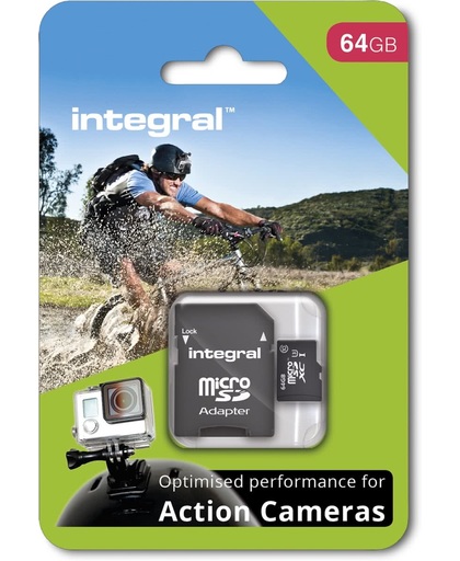 Integral Micro SDHC Geheugenkaart voor Action Cam 64GB  + SD Adapter Set