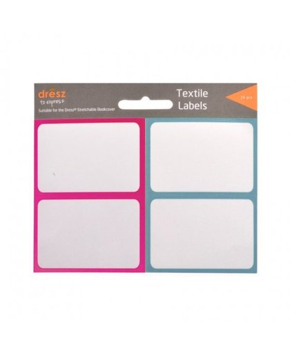 Dresz etiketten textiel wit/roze/blauw 16 stuks