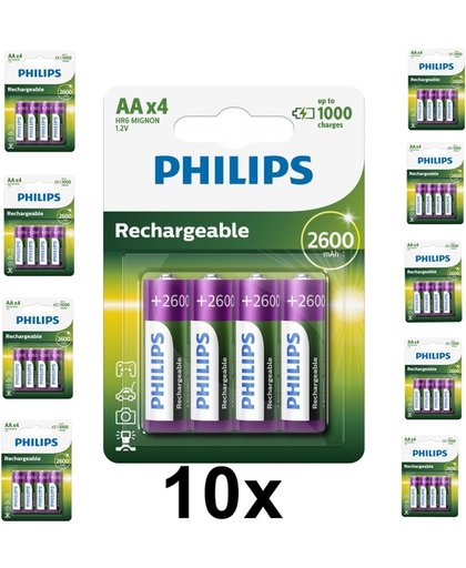 40 Stuks (10 blisters a 4st) - Philips MultiLife 1.2V AA/HR6 2600mah NiMh oplaadbare batterij