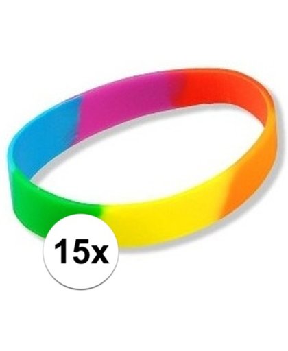 15x Siliconen armbandjes regenboog