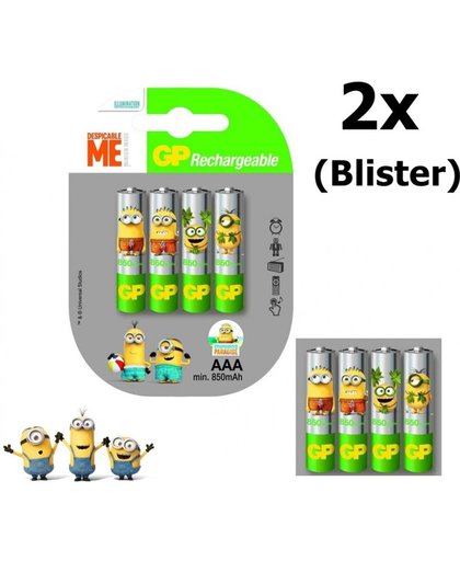 8 Stuks (2 Blisters a 4stk) - Minion in Blister GP ReCyko+ AAA 800mAh Oplaadbare Batterij