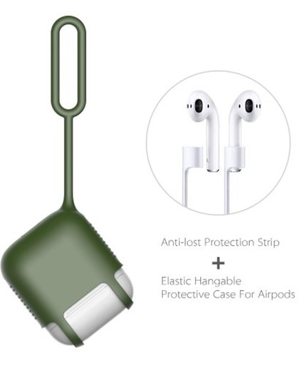 2 in 1 Kit Soft Silicone Protective Cover + Strap Anti-lost voor Geschikt voor Apple AirPods - Groen