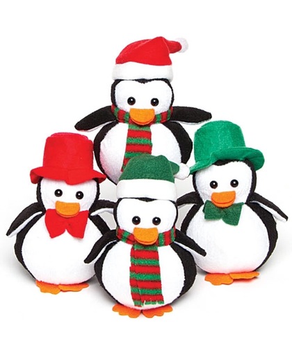 Kleine pluche knuffel speeltje met bonen, pinguin - kerst speelgoed voor kinderen - feestartikelen ideaal em cadeau te geven voor Kerstmis (4 stuks)