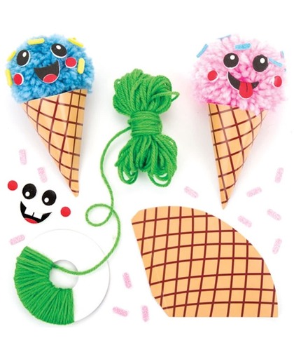 Sets met ijsje met pompon die kinderen kunnen maken, versieren en ophangen – creatieve knutselset voor kinderen (verpakking van 3)