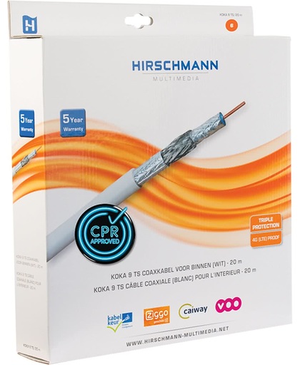 Hirschmann witte KabelKeur coaxkabel KOKA 9 ECA met 4G LTE protectie - 20 meter