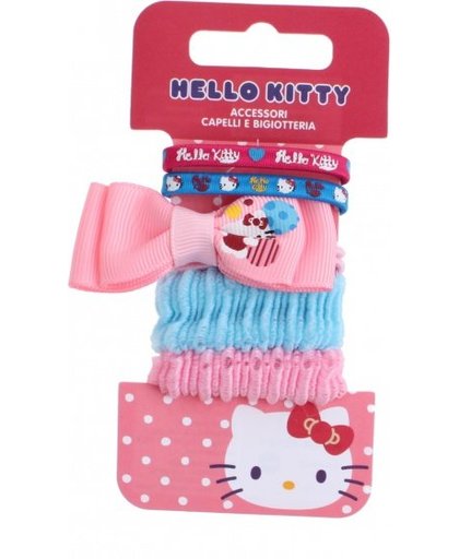 Hello Kitty haarelastiekjes 5 delig roze/blauw