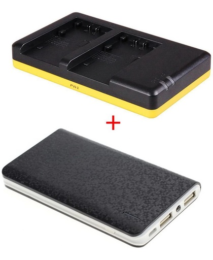 Huismerk Powerpakket Deluxe: NP-FP50 duo oplader + 8000mAh Powerbank voor 2 Sony accu's NP-FP50 / NP-FP70