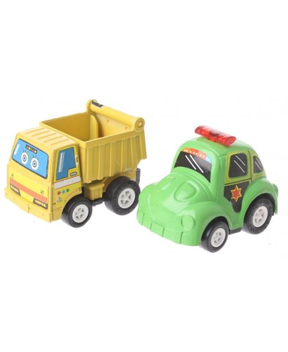 Eddy Toys Mini terugtrekvoertuigen: kiepwagen en politie