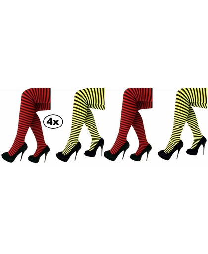 4x Panty streep geel/zwart en rood/zwart