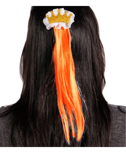 Oranje kroon speld met oranje haar