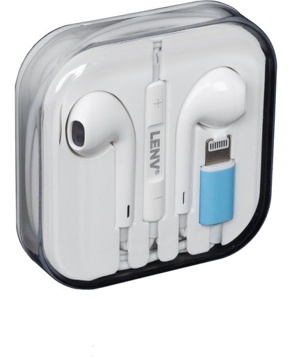 LenV - Bluetooth Headset met lightning connector (eenmalig verbinden via Bluetooth vereist) - Oortjes geschikt voor Apple iPhone 5/5S/Se/6/6S/6 Plus/6S Plus/7/7 plus/8/8 plus/ 10 / X / Apple iPad / Apple iPod - In-ear oordopjes - Wit