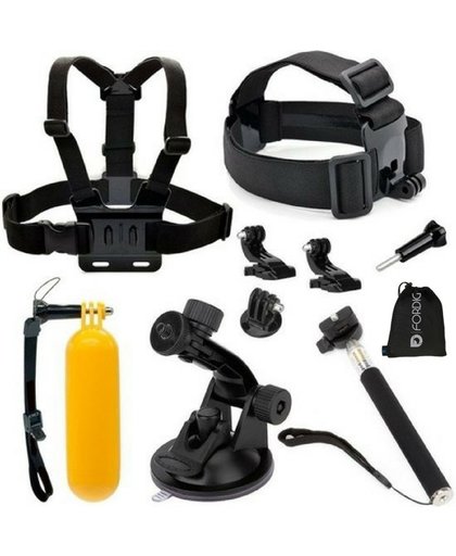 ForDig - 11 in 1 accessoires set voor Go Pro Hero 1, 2, 3, 3+, 4, 5 en 6 - Borstband - Hoofdband - Selfie stick - Drijvende Bobber - Mounts