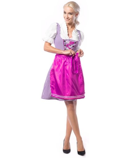 Tiroler kostuum voor dames – Dirndl jurkje Birgit paars-wit geruit met een paars schortje maat 40