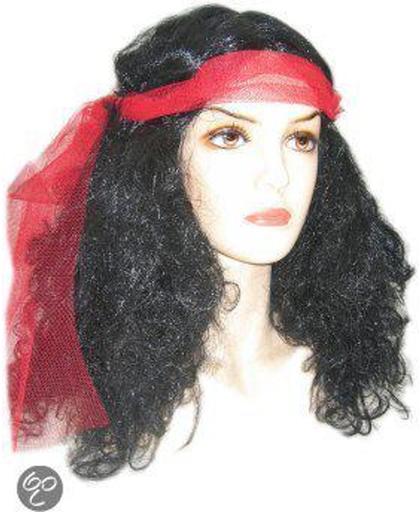 Carnavalspruik Zigeunerin pruik zwart met haarband