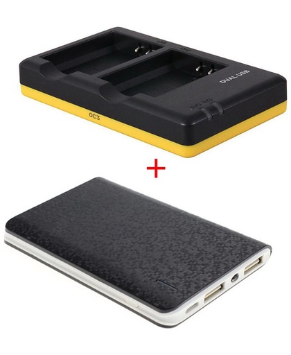 Huismerk Powerpakket Deluxe: LP-E10 duo oplader + 8000mAh Powerbank voor 2 Canon accu's LP-E10