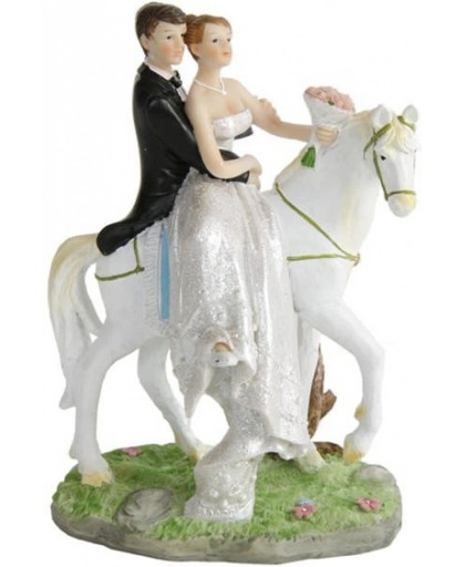 Bruidspaar te paard taart decoratie 15 cm