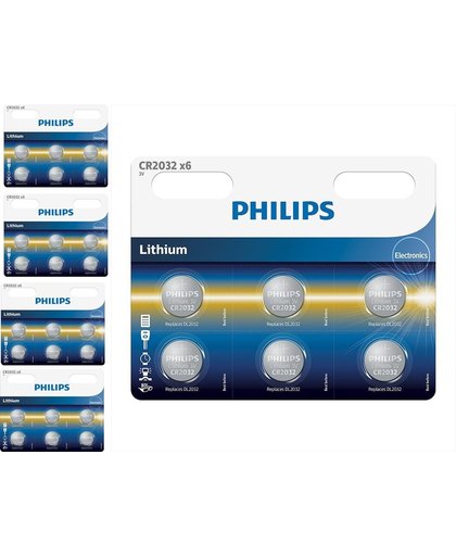 30 Stuks (5 blisters a 6st) - 6-Pack Philips CR2032 3v lithium knoopcelbatterij