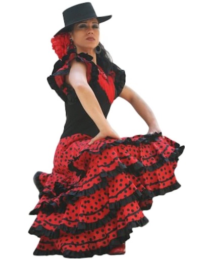 Spaanse jurk - Flamenco - Zwart/Rood - Maat 38/40 (20) - Volwassenen - Verkleed jurk