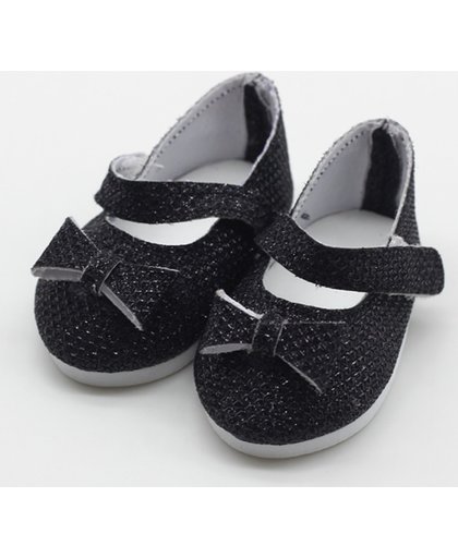 Schoentjes voor Baby born - Zwarte schoenen met strikje - Poppenschoentjes 7 cm -zwart glimmend