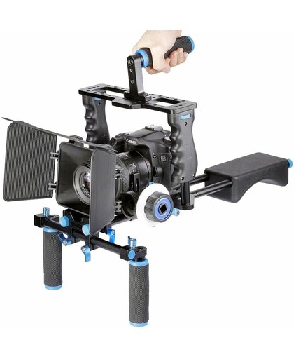 YELANGU YLG1103A-A Dual Handles Camera Shoulder Mount + Camera Cage Stabilizer Kit met Matte Box voor DSLR Camera / Video Camera