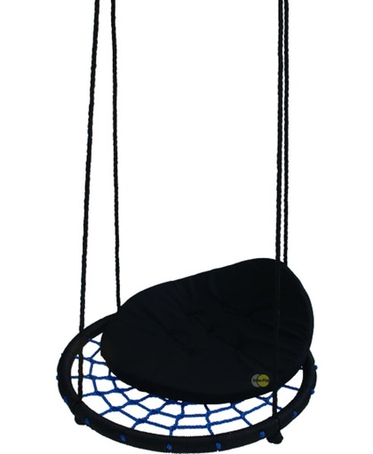 Déko-Play nestschommel blauw-zwart met extra lange touwen en inlegkussen.