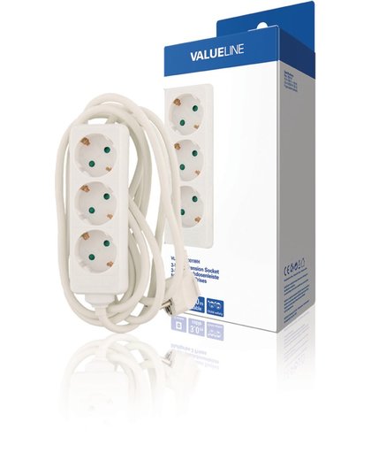 Valueline VLES330F001WH 3-wegs schuko-stekkerdoos kabel 3,00 m wit