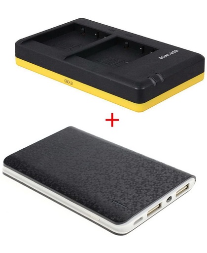 Huismerk Powerpakket Deluxe: DMW-BLG10 duo oplader + 8000mAh Powerbank voor 2 Panasonic accu's DMW-BLG10