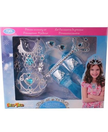 Eddy Toys verkleedset prinsessen 9 delig zilver/blauw