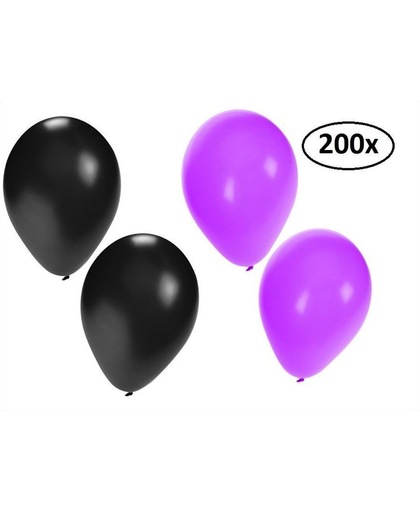Ballonnen helium 200x paars en zwart