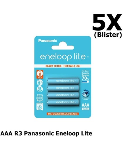 5 Blisters (20x) - AAA R3 Panasonic Eneloop Lite Oplaadbare Batterijen